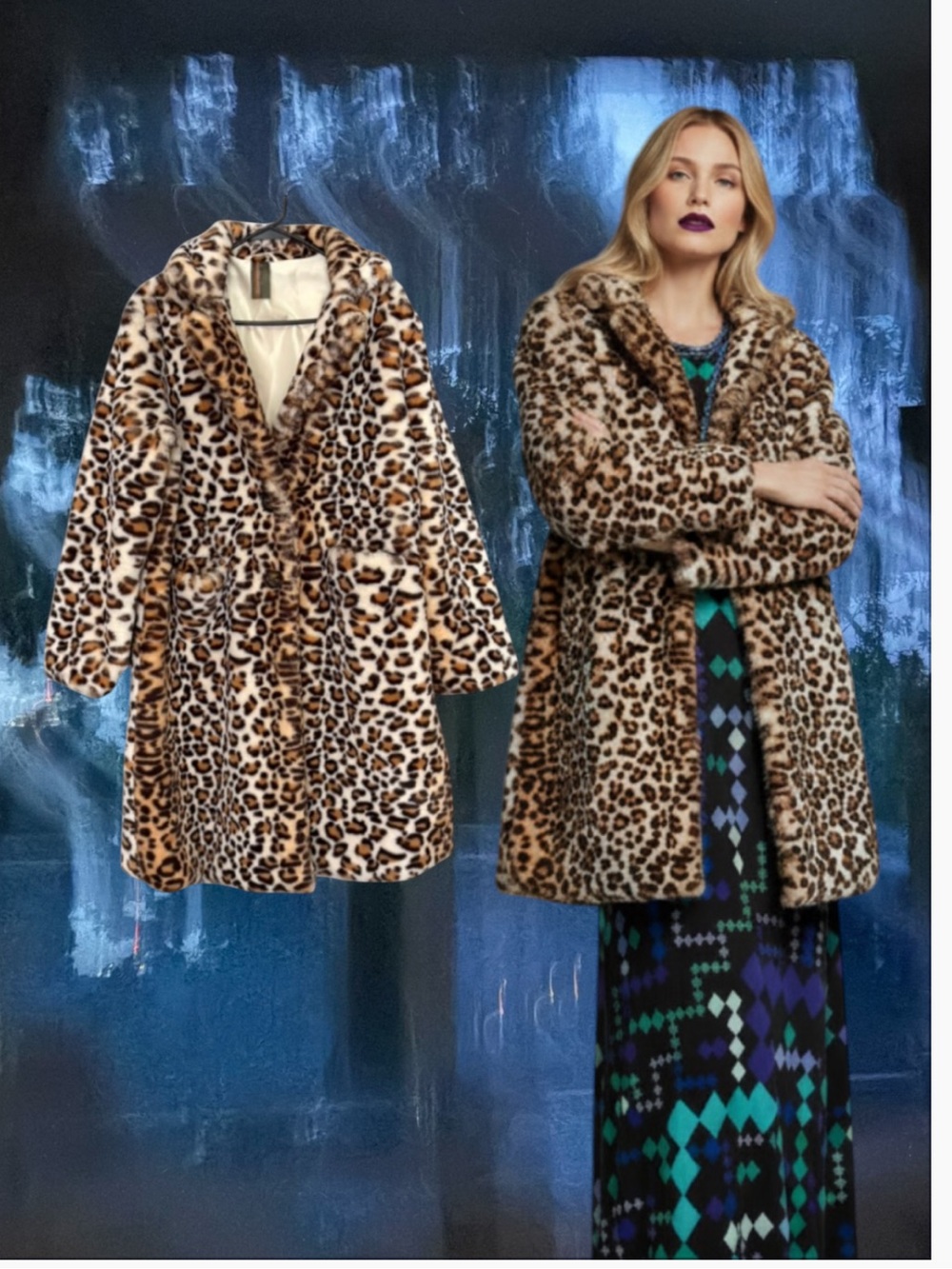 Leopard Print Faux Fur Jacket in Light Beige - Neutral Plush Outerwear